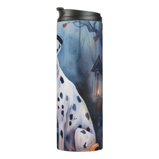 Halloween-Dalmatinie mit Pumpkins Beängstigend Thermosbecher (Nach rechts gedreht)