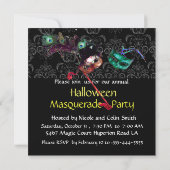 HALLOWEEN DAMASK MASQUERADE PARTY Schwarz Blau Einladung (Rückseite)