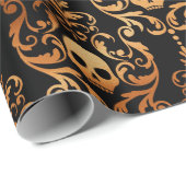 Halloween Damasmuster Schwarz-Kupfer-Schädel Geschenkpapier (Rolleneckpunkt)