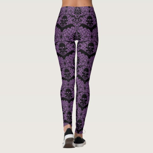 Halloween-Damast lila Leggings (Rückseite)