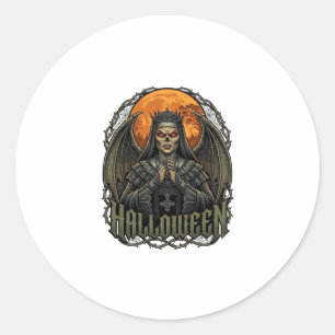 Halloween Dämon Nonnen Krone Flügel Orange Mond_1 Runder Aufkleber