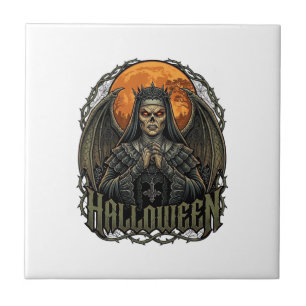 Halloween-Dämonen-Nonne-Kronenflügel Orange Mond_1 Fliese