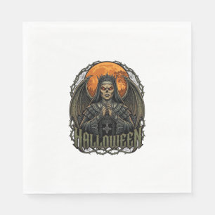 Halloween-Dämonen-Nonne-Kronenflügel Orange Mond_1 Serviette