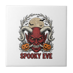 Halloween-Dämonen-Shirt mit Vintage-Engraving Kürb Fliese