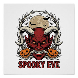 Halloween-Dämonen-Shirt mit Vintage-Engraving Kürb Poster