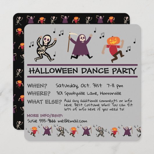 Halloween Dance Party Einladung (Vorne/Hinten)