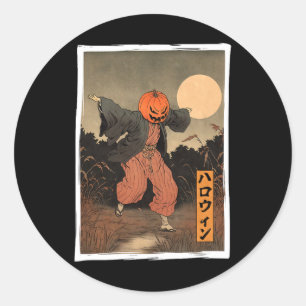 Halloween Dancing Pumpkin Man Japanisch Ukiyo-e Wo Runder Aufkleber