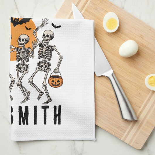 Halloween Dancing Skeleton Dance Pumpkin Geschirrtuch (Viertel Falte)