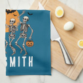 Halloween Dancing Skeleton Dance Pumpkin Geschirrtuch (Viertel Falte)