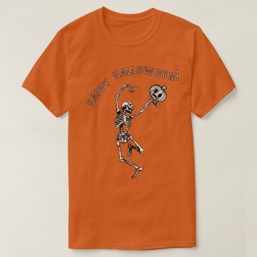 Halloween Dancing Skeleton Pumpkin Jack-O-Lantern T-Shirt (Design vorne)