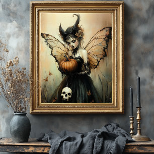 Halloween Dark Fairy mit Pumpkin und Skull Fotodruck