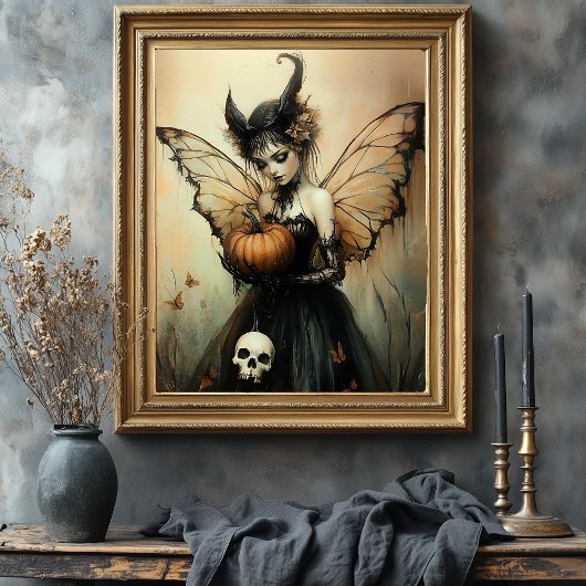 Halloween Dark Fairy mit Pumpkin und Skull Fotodruck