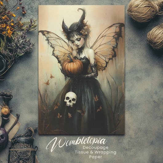 Halloween Dark Fairy mit Pumpkin und Skull Seidenpapier