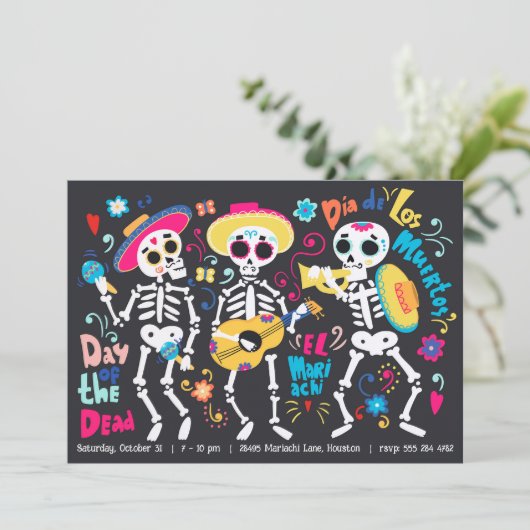 Halloween Day of the Dead Party Einladung (Stehend Vorderseite)