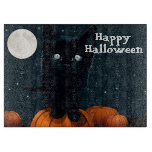 Halloween Decorative Glasschneider/Schwarze Katze Schneidebrett