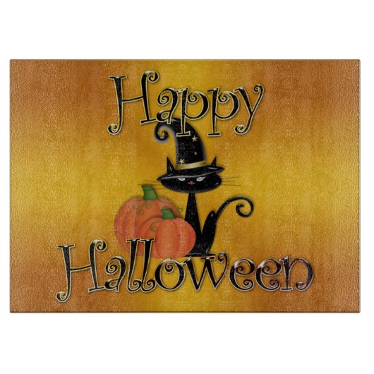 Halloween Decorative Glasschneider/Schwarze Katze Schneidebrett (Vorderseite)