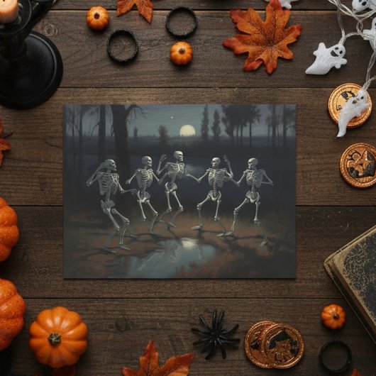 Halloween Decoupage Dancing Skelette Postkarte