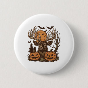 Halloween Deer Spooky Forest Buck Pumpkin Jagd Button