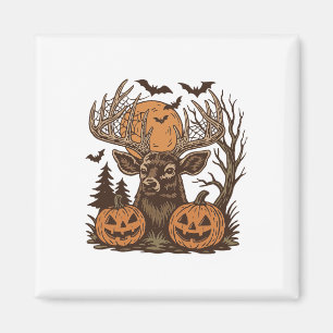 Halloween Deer Spooky Forest Buck Pumpkin Jagd Magnet