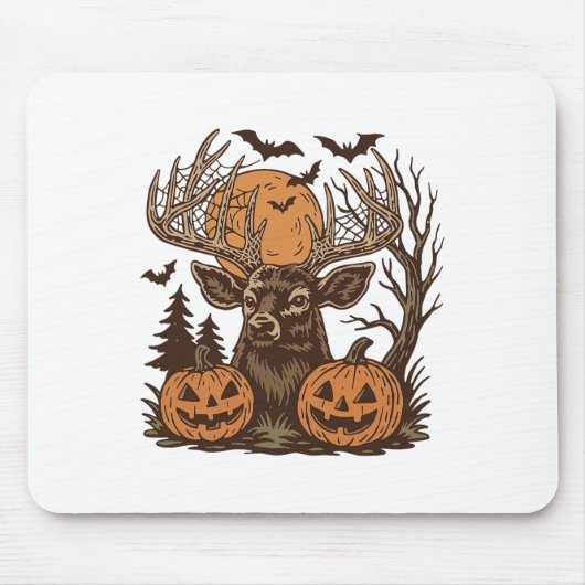 Halloween Deer Spooky Forest Buck Pumpkin Jagd Mousepad (Vorne)