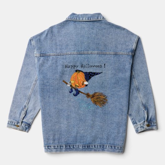 Halloween Denim Jacket Funny Witch Pumpkin Flying Jeansjacke (Rückseite)