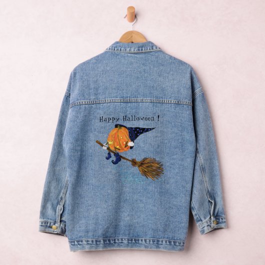 Halloween Denim Jacket Funny Witch Pumpkin Flying Jeansjacke (Hangar)