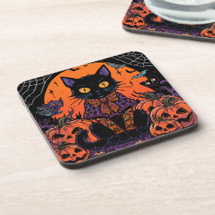 Halloween,Der Kürbisfeld-Streuner ,Schwarze Katze Getränkeuntersetzer