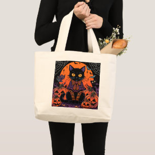 Halloween,Der Kürbisfeld-Streuner ,Schwarze Katze Jumbo Stoffbeutel