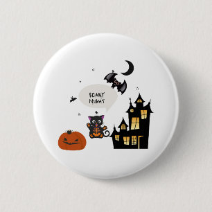 Halloween-Design Gruselige Nacht Katze Fledermaus Button