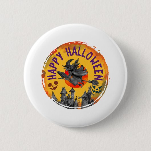 Halloween Design Happy Halloween Hexe Button (Vorderseite)