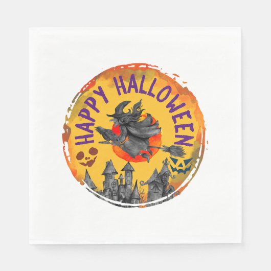 Halloween Design Happy Halloween Hexe Serviette (Vorderseite)