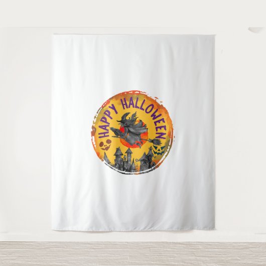 Halloween Design Happy Halloween Hexe Wandteppich (Vorderseite)