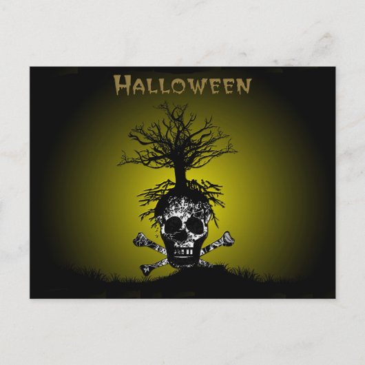 Halloween Design mit Skull und Spooky Tree Postkarte (Vorderseite)