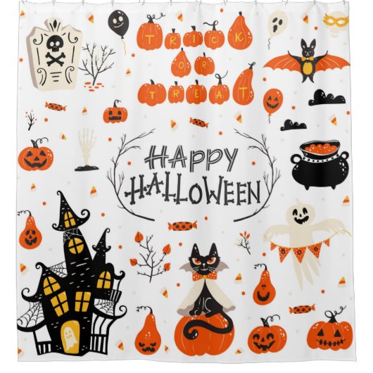 Halloween Designelemente. Halloween-Cliparts mit Duschvorhang (Vorderseite)