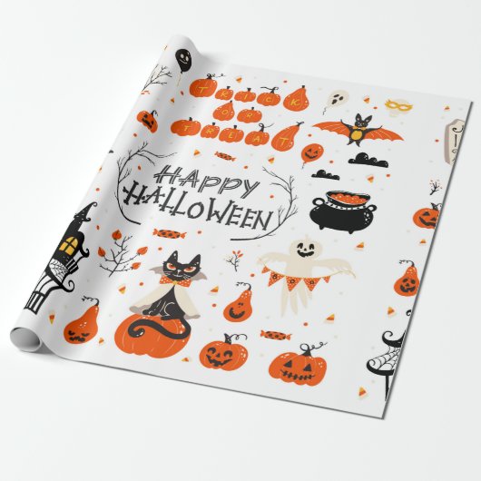 Halloween Designelemente. Halloween-Cliparts mit Geschenkpapier (Ungerollt)