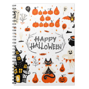 Halloween Designelemente. Halloween-Cliparts mit Notizblock