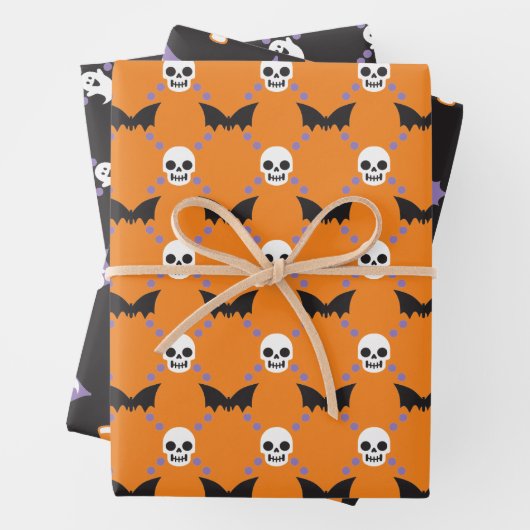 Halloween Designer Spaß, Skulls & Pumpkins Geschenkpapier Set (Beispiel)