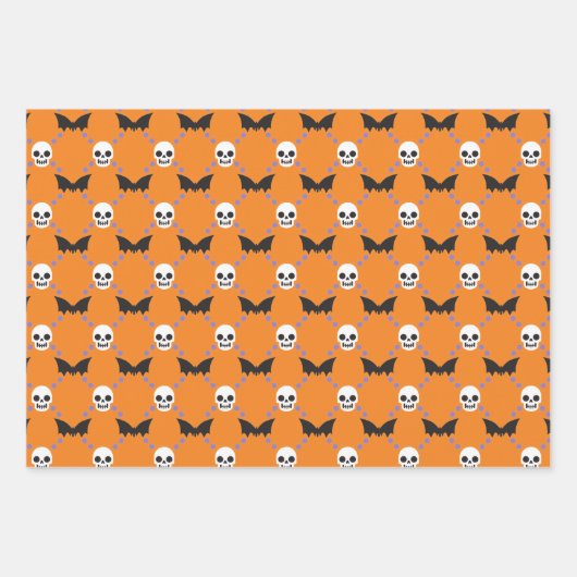 Halloween Designer Spaß, Skulls & Pumpkins Geschenkpapier Set (Vorderseite)