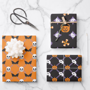 Halloween Designer Spaß, Skulls & Pumpkins Geschenkpapier Set
