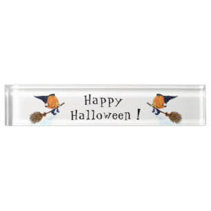 Halloween Desk Name Plate Hexenkürbis Flying Namensplakette