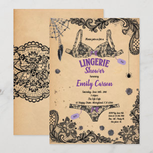 Halloween Dessous Dusche schwarze Spitzen Hexe Par Einladung