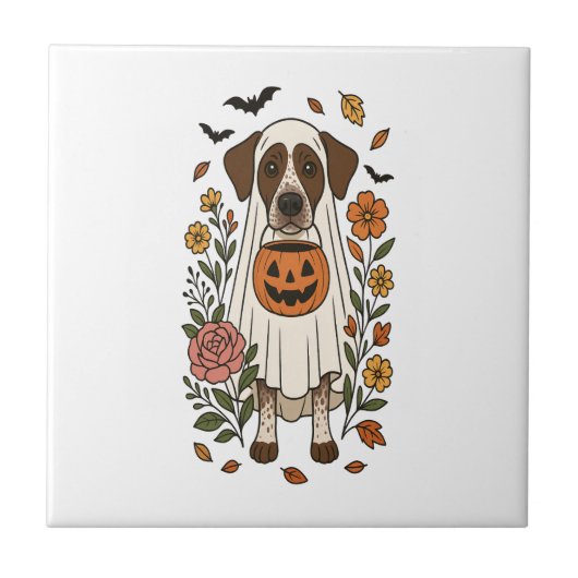 Halloween Deutsch Kurzhaar Fliese (Vorderseite)