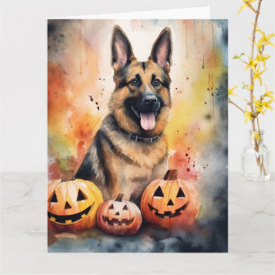Halloween Deutscher Schäferhund mit Kürbissen Grus Karte