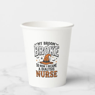 Halloween-Dialyse-Krankenschwester-Hexenbesen-Brok Pappbecher