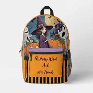 Halloween, Die hübsche Hexe und ihre Freunde Druck Bedruckter Rucksack