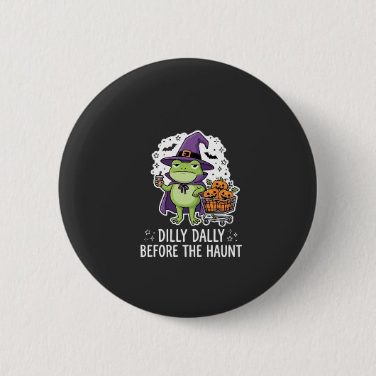 Halloween Dilly Dally Frosch Hexe Kürbis Karren Button (Vorderseite)