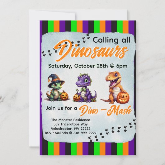 Halloween Dinosaur Dino-Mash-Party Einladung (Vorderseite)