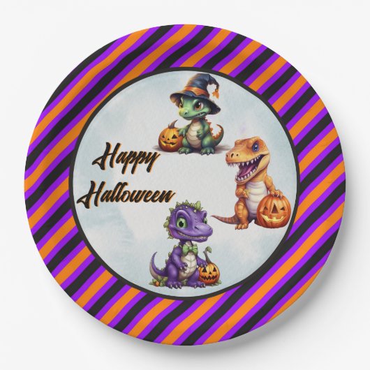 Halloween Dinosaur Dino-Mash-Party Pappteller (Vorderseite)