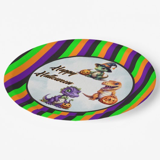 Halloween Dinosaur Dino-Mash-Party Pappteller (Schrägansicht)