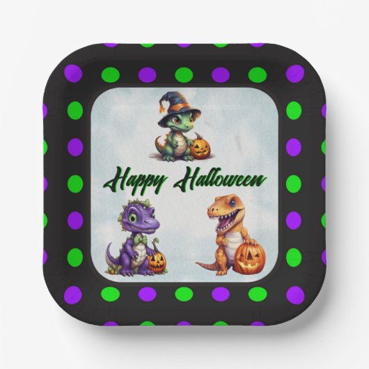 Halloween Dinosaur Dino-Mash-Party Pappteller (Vorderseite)